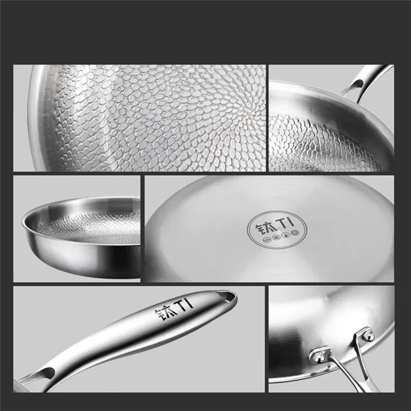 

ABBO-Titanium Steel Uncoated Non Stick Frying Pan Fish Scale Hammer Pattern Steak Frying Pan Household Kitchen Cookware 28Cm