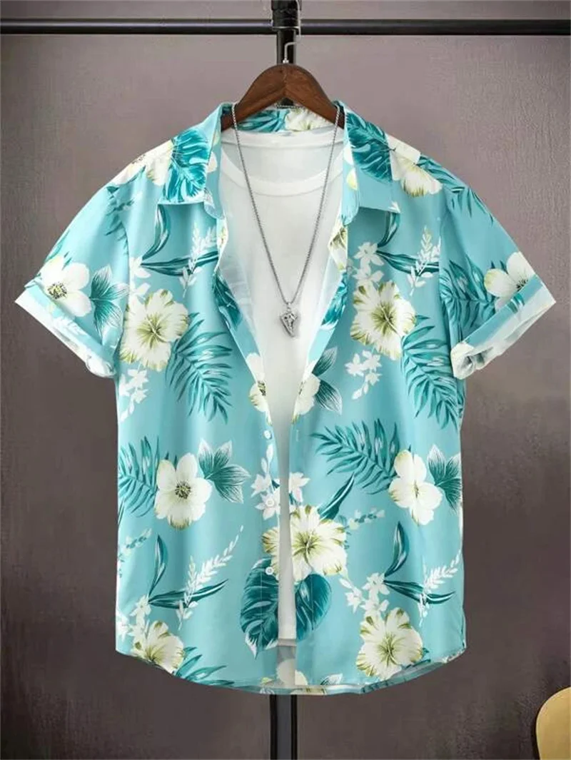 Hawaiian Leaves 3D Shirt Men's Summer Fflower Pattern Clothing Breathable Loose 3XL Beach Top Men's Outdoor Casual Short Sleeve