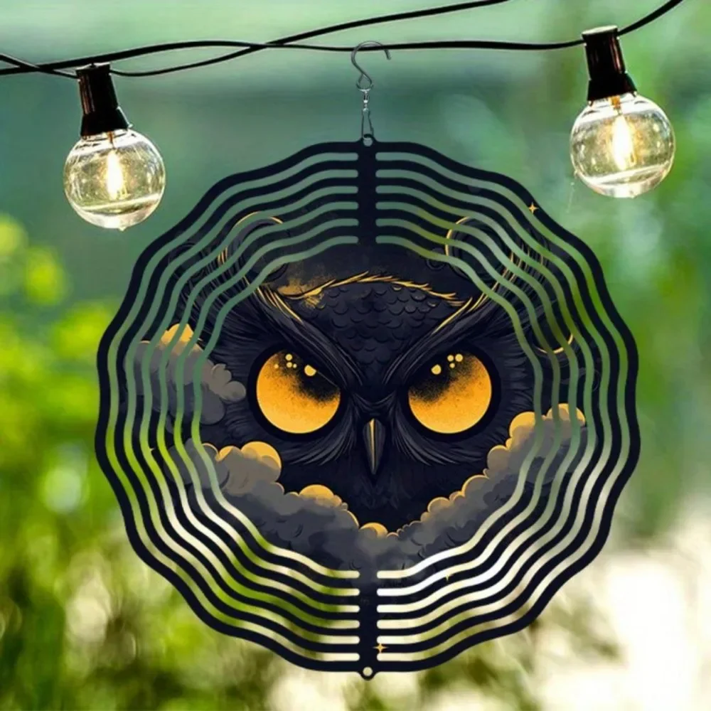 CIFBUY Mandala Owl Wind Chime Artistic Soothing Sound Outdoor Indoor Hanging Garden Decor Golden Black Metal Art