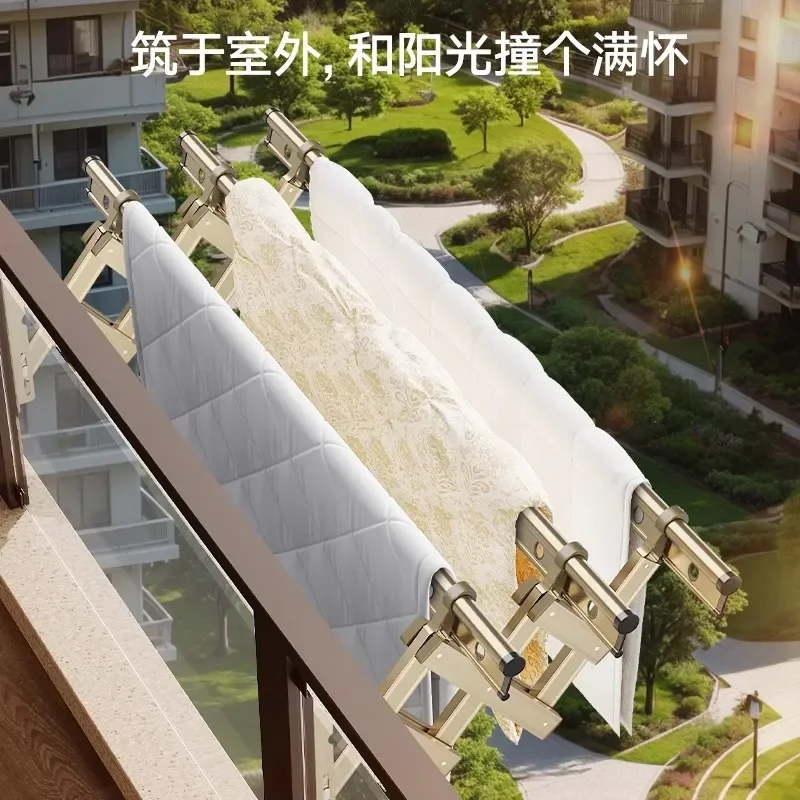 Telescopic Clothes Drying Rack Outdoor Balcony Window Hanging Rod Foldable Push Pull Laundry Airer Stainless Steel Home