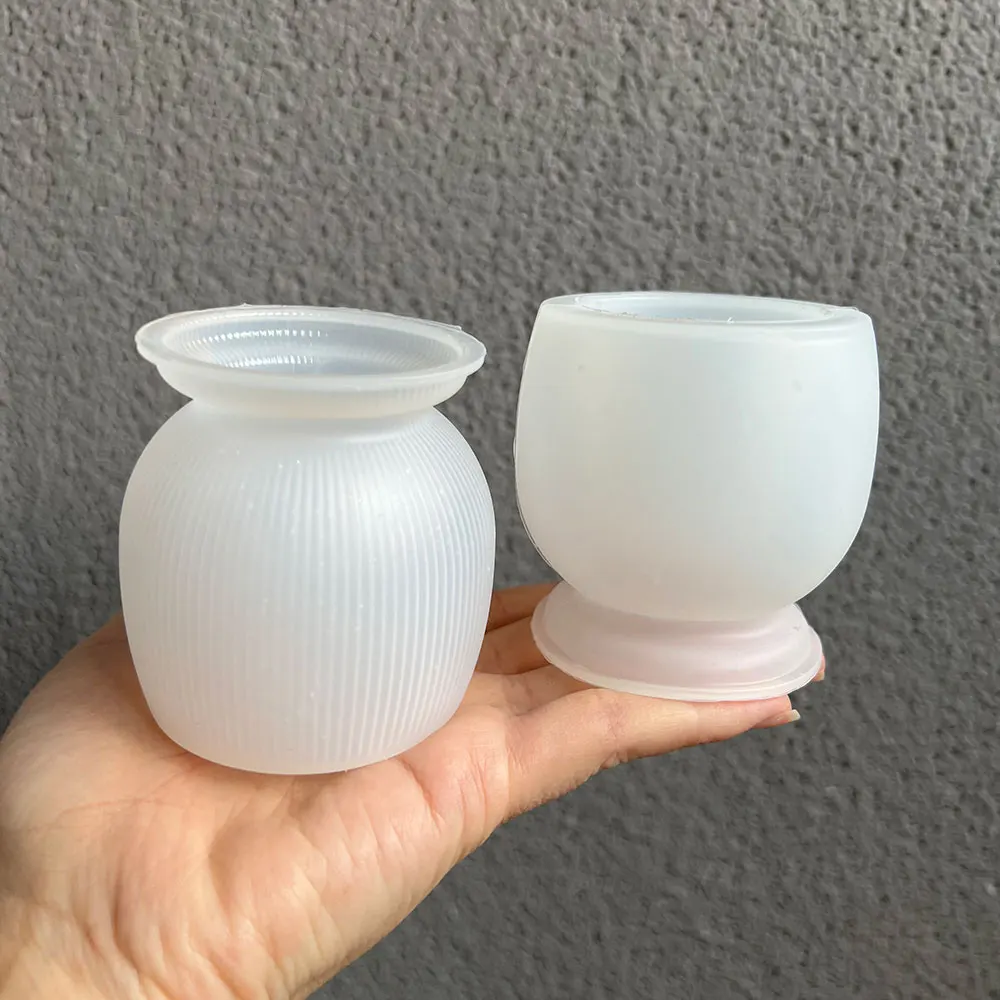 DIY Striped Plaster Candle Cup Silicone Mold Flowerpot Storage Jar Cement Gypsum Pottery Mould Concrete Making Crafts Supplies