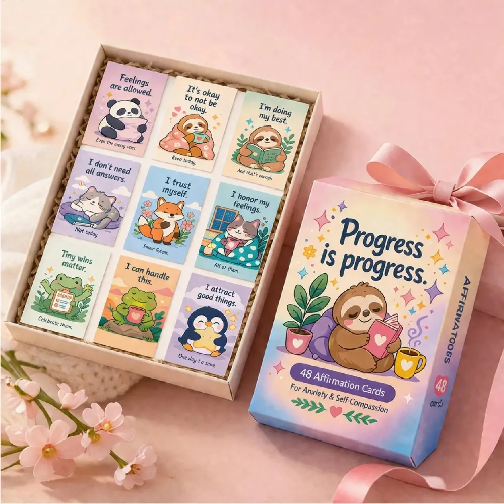 48 cute animal positive affirmation card set, daily mindfulness self-care positive thinking, portable encouragement card gift