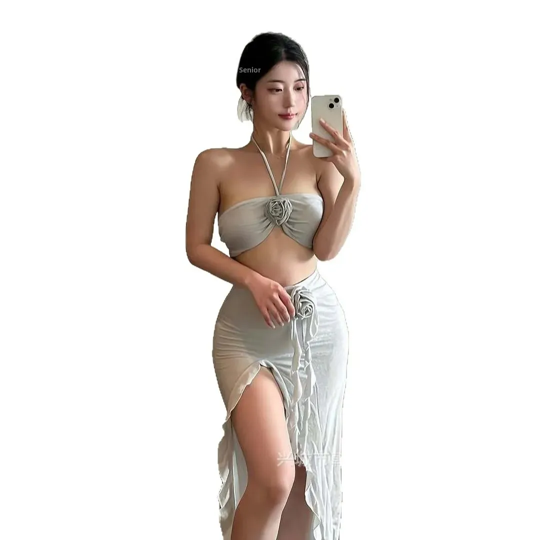 

Semi-Body Cross-Border Holiday Coastline Sunscreen Swimsuit Bikini Set with Slit for Beach Vacation