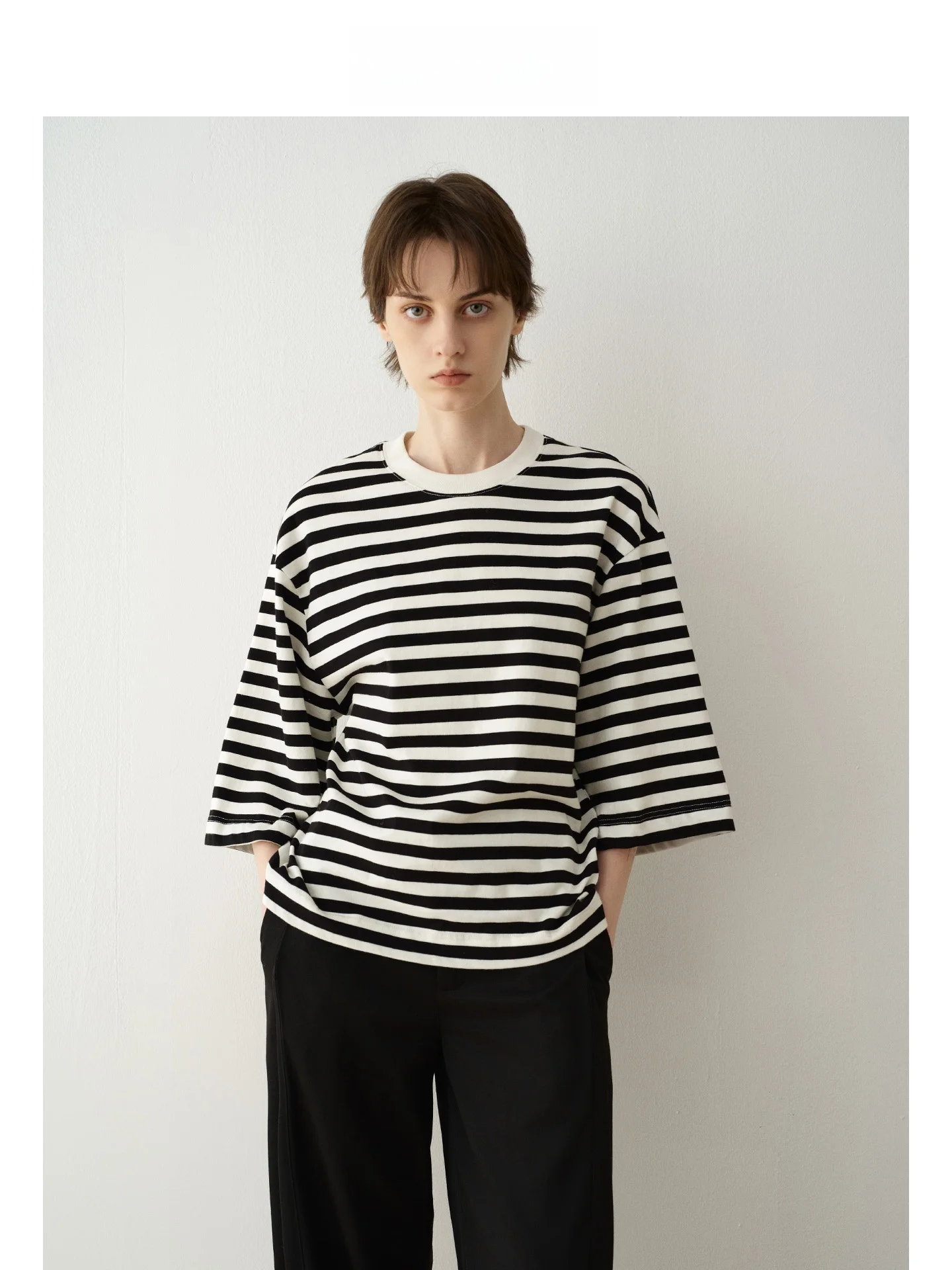 

Loose Fit Pure Cotton round Ne Striped T-irt Color Blo Casual Streetwear for Women ort Sve Comfortable Breathable