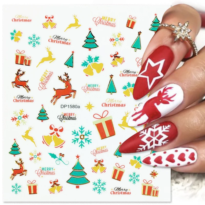 Natal 3D Nail Slider, Snowflake Cartoon Slider, Manicure Encantos, Wraps Decoração, Inverno, Feriado, Ano Novo