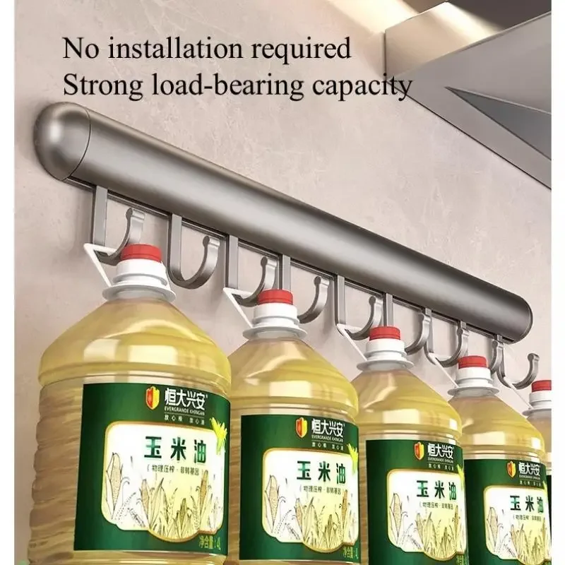 Picture 6: Kitchen Hook Holder Punch-Free Hanging Rod Wall-Mounted Storage Rack Spatula Spoon Hanger Removable Space Aluminum Hook Hangers
