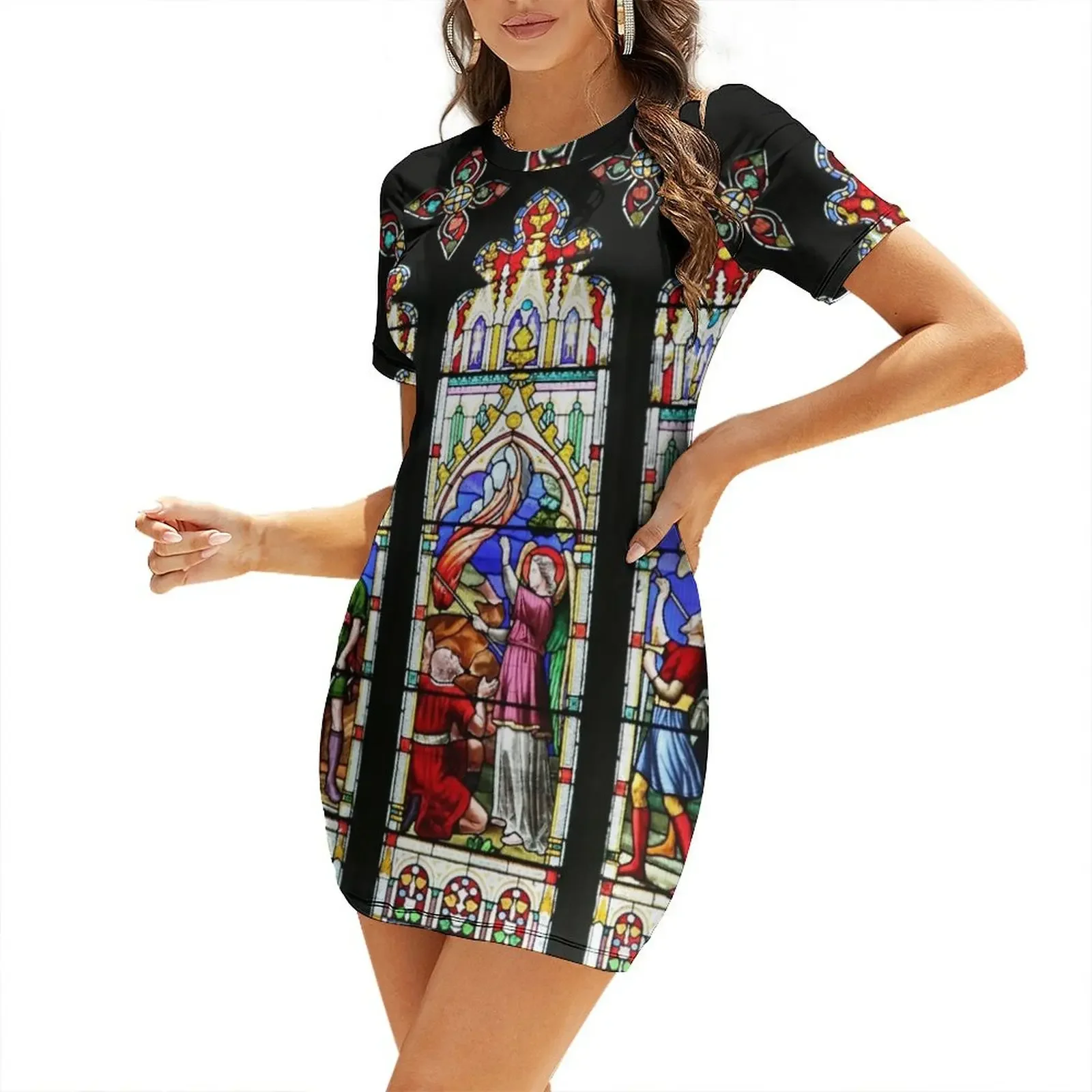 Robe Courte Sexy en Verre Teinté Cathédrale à Manches Courtes, Robe de Demoiselle d'Honneur Audacieuse, Robe de Soirée Femme 2026