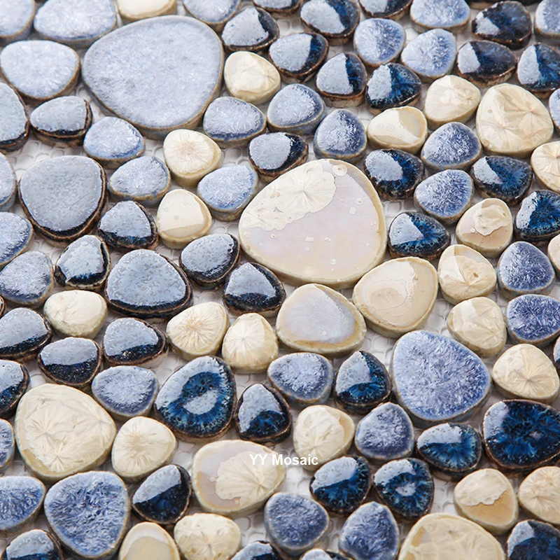 Blue Beige Pebbles Fambe Glazed Ceramic Mosaic Tile for DIY Table Cabinet Bath Floor Swimming Pool Decor Wall Sticker Floor Tile