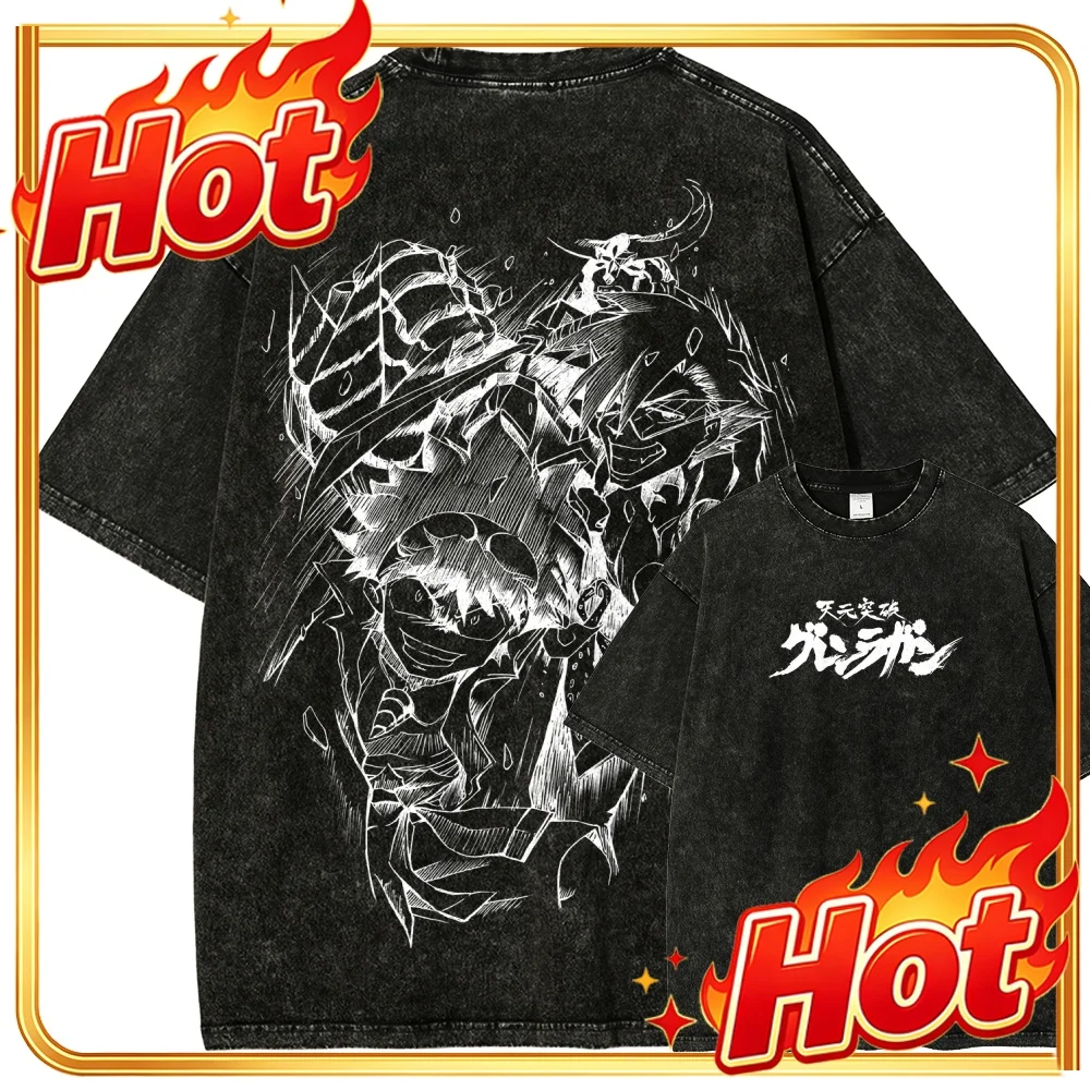 Camiseta Personalizada con Estampado Gráfico de Anime Super Robot Wars Tengen Toppa Gurren-Lagann, para Hombre y Mujer, Retro, de Algodón Lavado, Holgada y Extra Grande