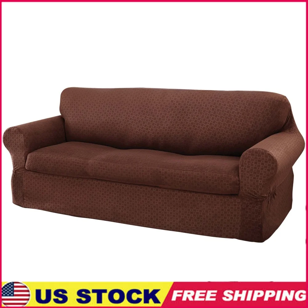 

Stretch Sofa Slipcover 2 Piece Design Elastic Corners Geometric Fabric Easy Care Machine Washable Standard Fit 74in to 96in