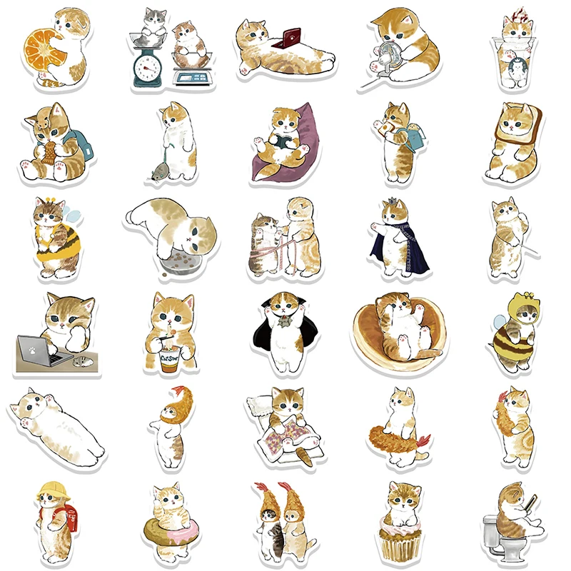 Cute Cat Cartoon Adesivos para Crianças, Decalques de Animais Kawaii Estéticos, Scrapbook, Laptop, Bagagem, Etiqueta Graffiti Telefone, Brinquedos, 64Pcs