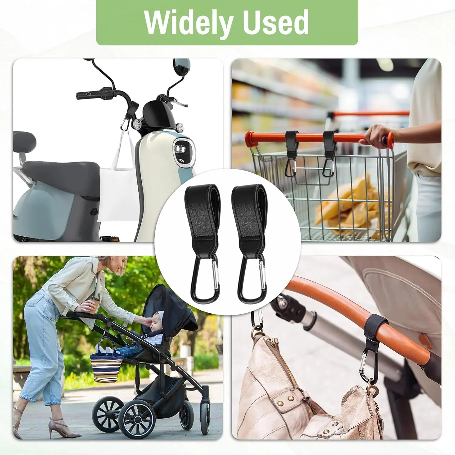 خطافين لعربة الأطفال من جلد البولي يوريثان، سعة تحميل 30 كجم تدور 360 درجة، مناسبة لعربات الأطفال وما إلى ذلك