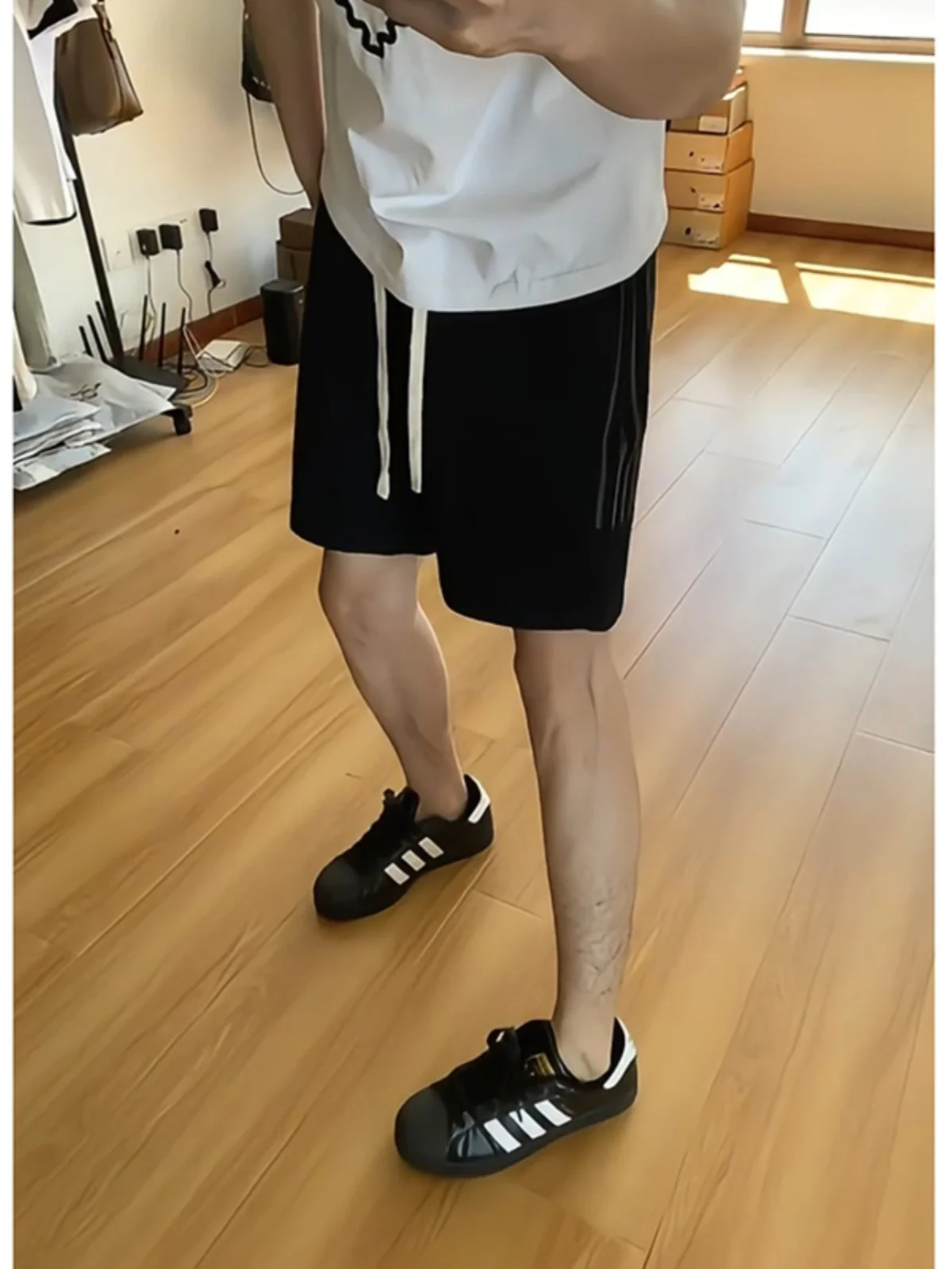 

Bla Spor Five-Part Stripe Tee-Bar Men's orts Casual American Retro Summer Leisure Pants Loose Elastic Waist Youthful