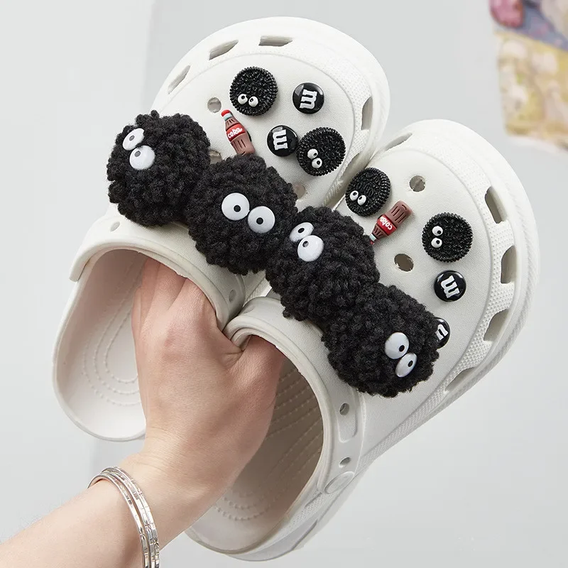 2024 New DIY Black Plush Ball Shoes Charms for Ball Cute Holes Charms Designer Lovely Shoes Accessories All-match Hot Sale