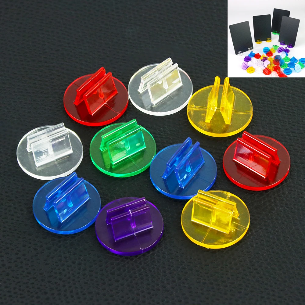 

50 шт., прозрачная цветная пластиковая подставка для карт, уникальный фиксированный реквизит для держателя бумаги 2 мм, карты для настольных игр