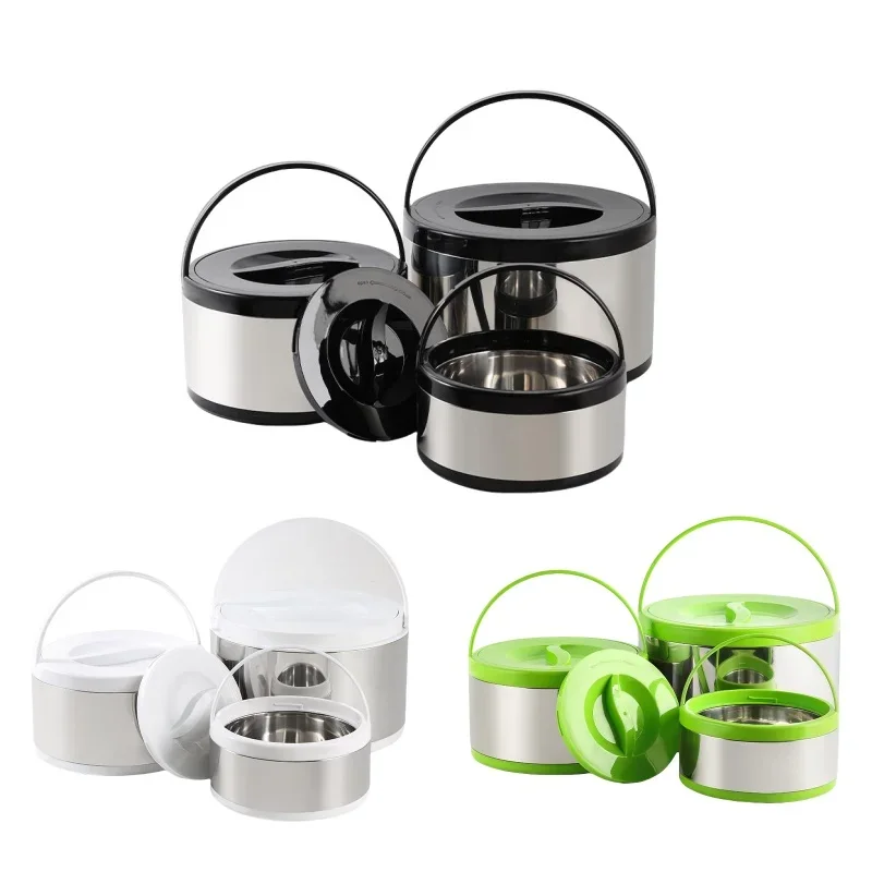 

2л/4л/8л красочный 3 шт./компл. горшок из нержавеющей стали для хранения свежести большой емкости с ручкой изолированное ведро двойной ланч-бокс