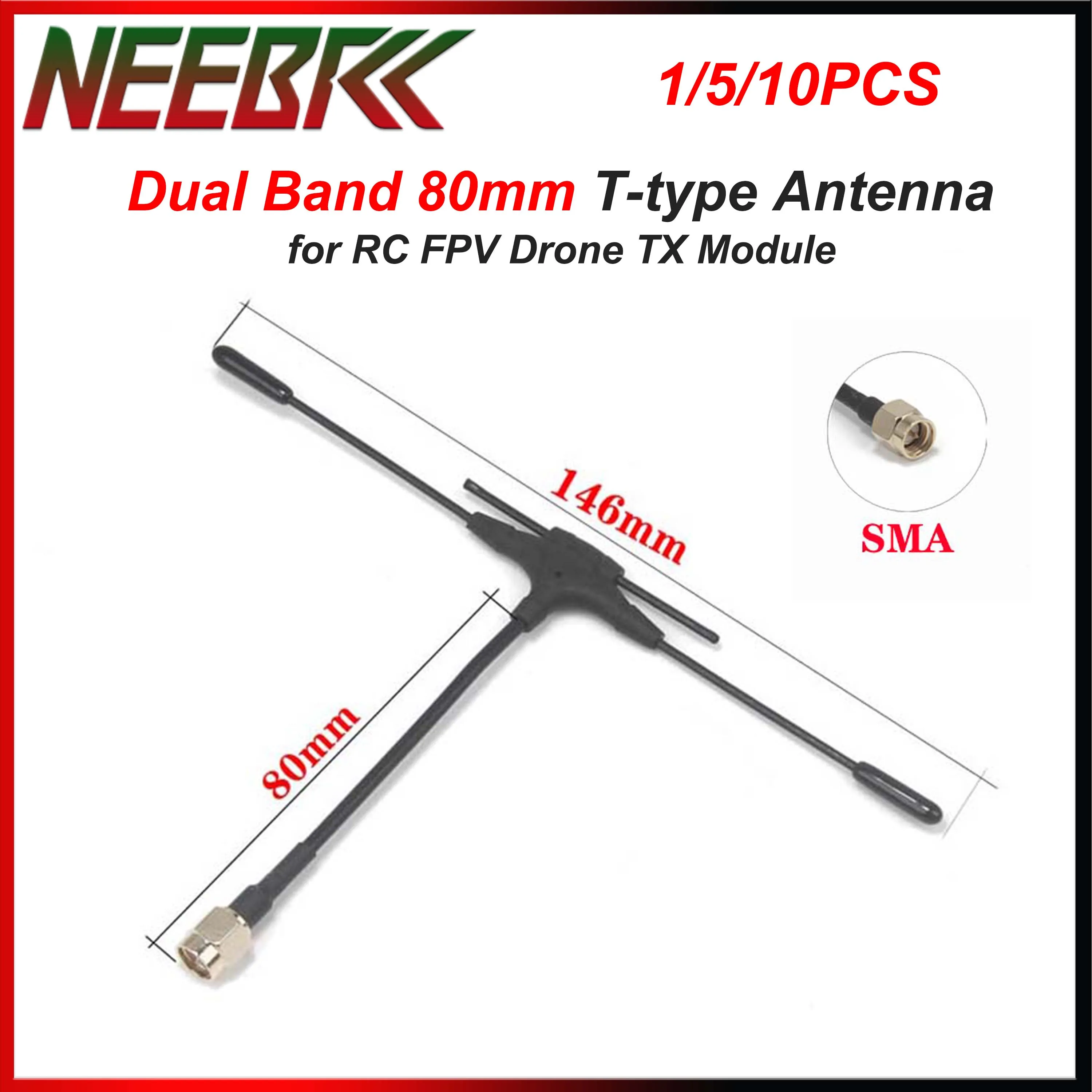 เสาอากาศแบบ T ขนาด 80 มม. ความถี่คู่ 915M/2.4GHz ความถี่สูง หัว SMA สำหรับโดรนแข่ง RC FPV มัลติคอปเตอร์ อะไหล่ฟรีสไตล์ 1/5/10 ชิ้น