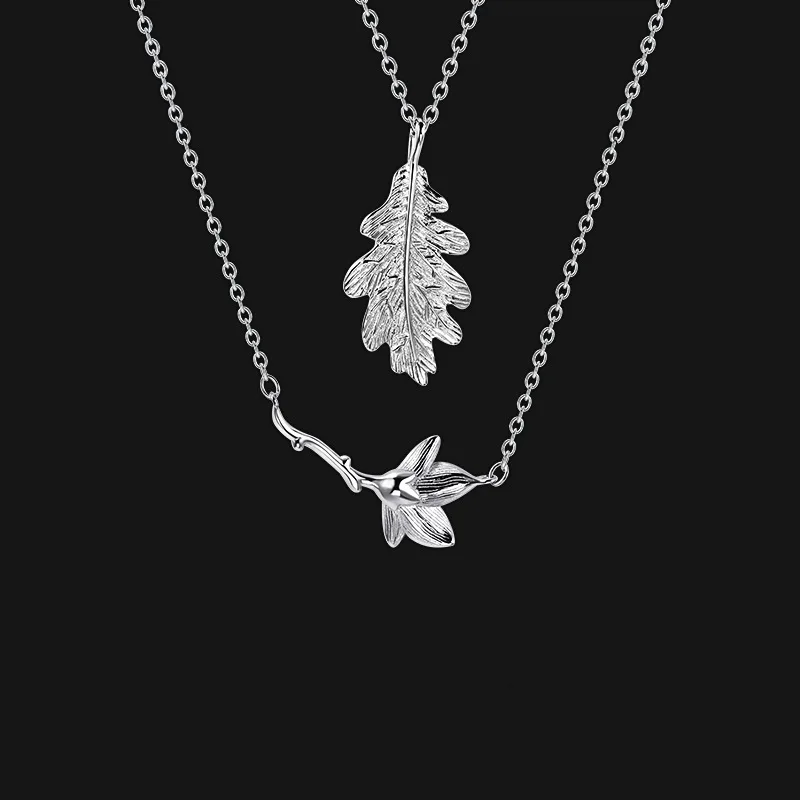 New Hot Selling Couple Silver Color Oak Leaf Kapok Pendant Necklace Fashion Trend Long-distance Love Jewelry Gift X275