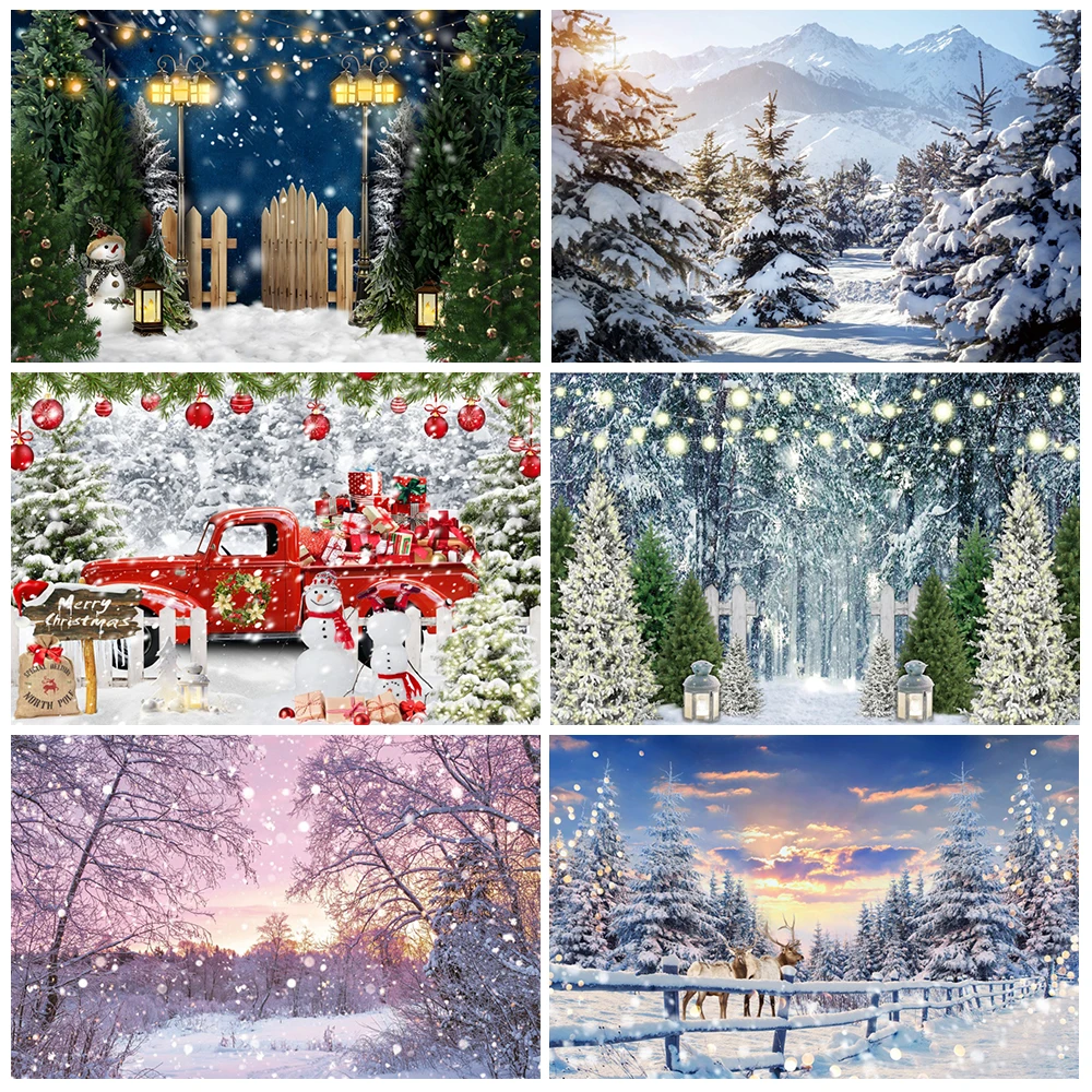 

Winter Forest Snowflake Background Christmas Family Party festival snow scene Snowfield Christmas Tree Background Photo Studio