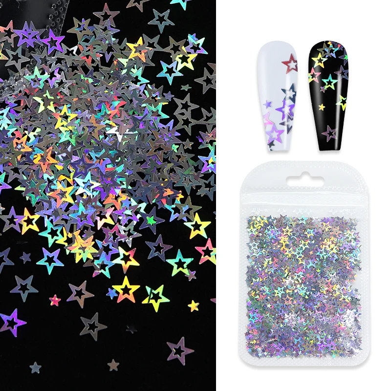 Holográfico oco estrela glitter para resina epóxi enchimento de cinco pontas estrelas resina lantejoulas enchimento scrapbook feito à mão diy materiais