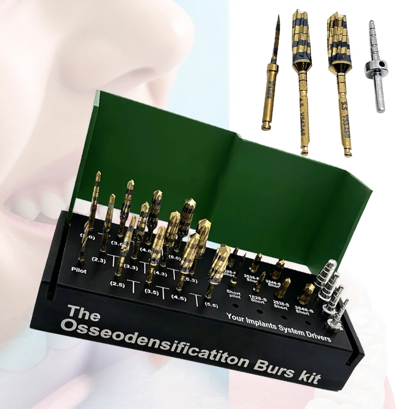 24Pcs Dental Osseodensification Burs Implant Kit Bone Condensing Ridge Expansion Tool Set