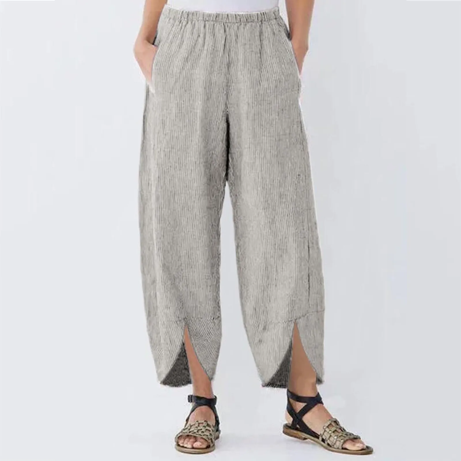 Women Wide Leg Pants Loose Casual Trousers Breathable Comfort Elastic Waist Harem Pants Female Summer Trousers