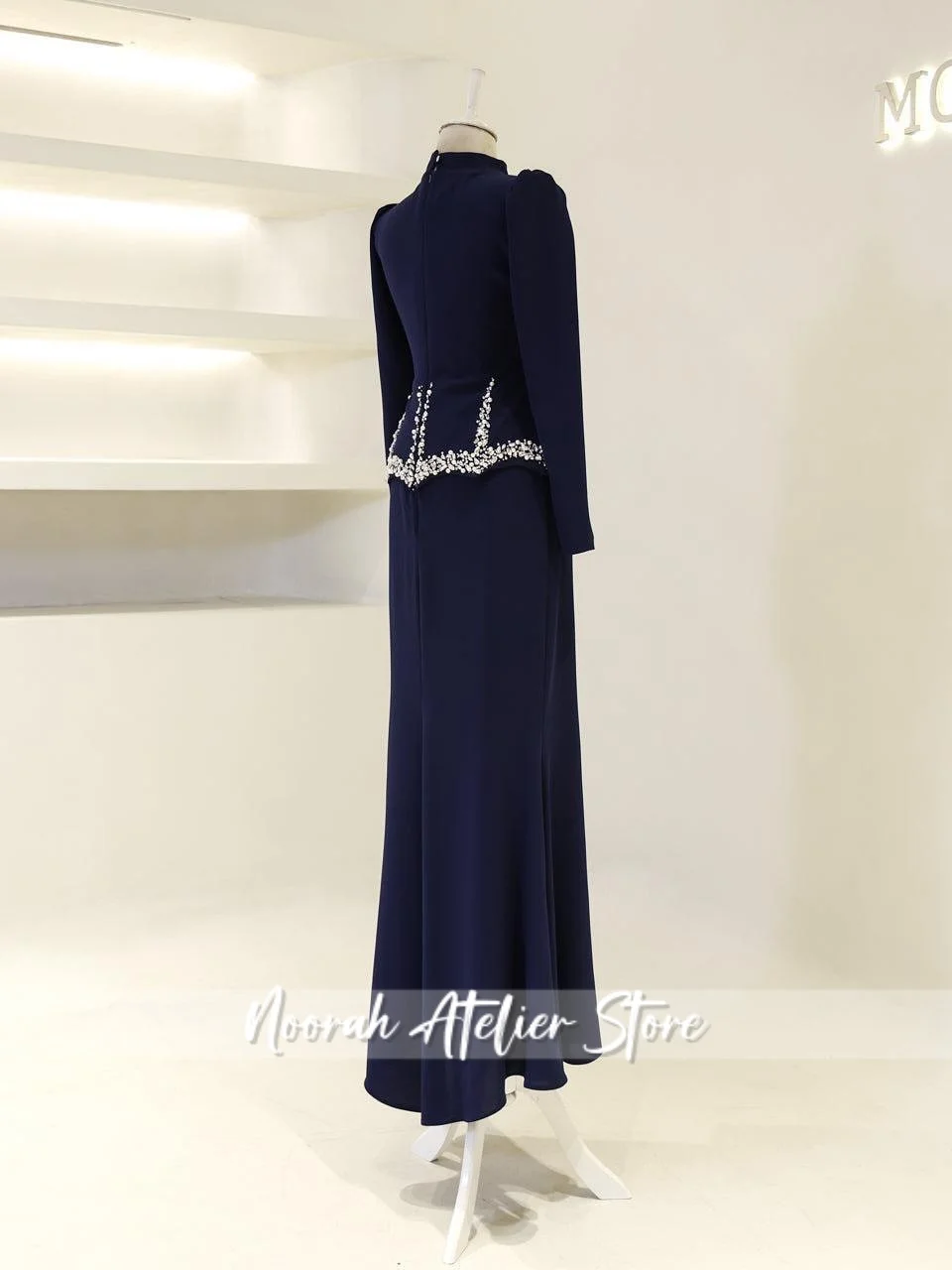 فساتين سهرة إسلامية فاخرة جديدة بأكمام طويلة باللون الأزرق 2025 دبي H N فستان رسمي طويل فستان رسمي Vestridos مخصص