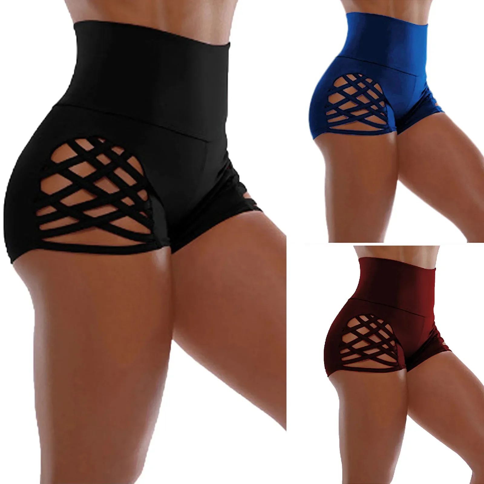 Yoga Shorts High Waist Printed Sport Shorts Side Hollowed Out Sexy Fitness Shorts Elastic Seamless Hip-Lifting Short Pants 2024