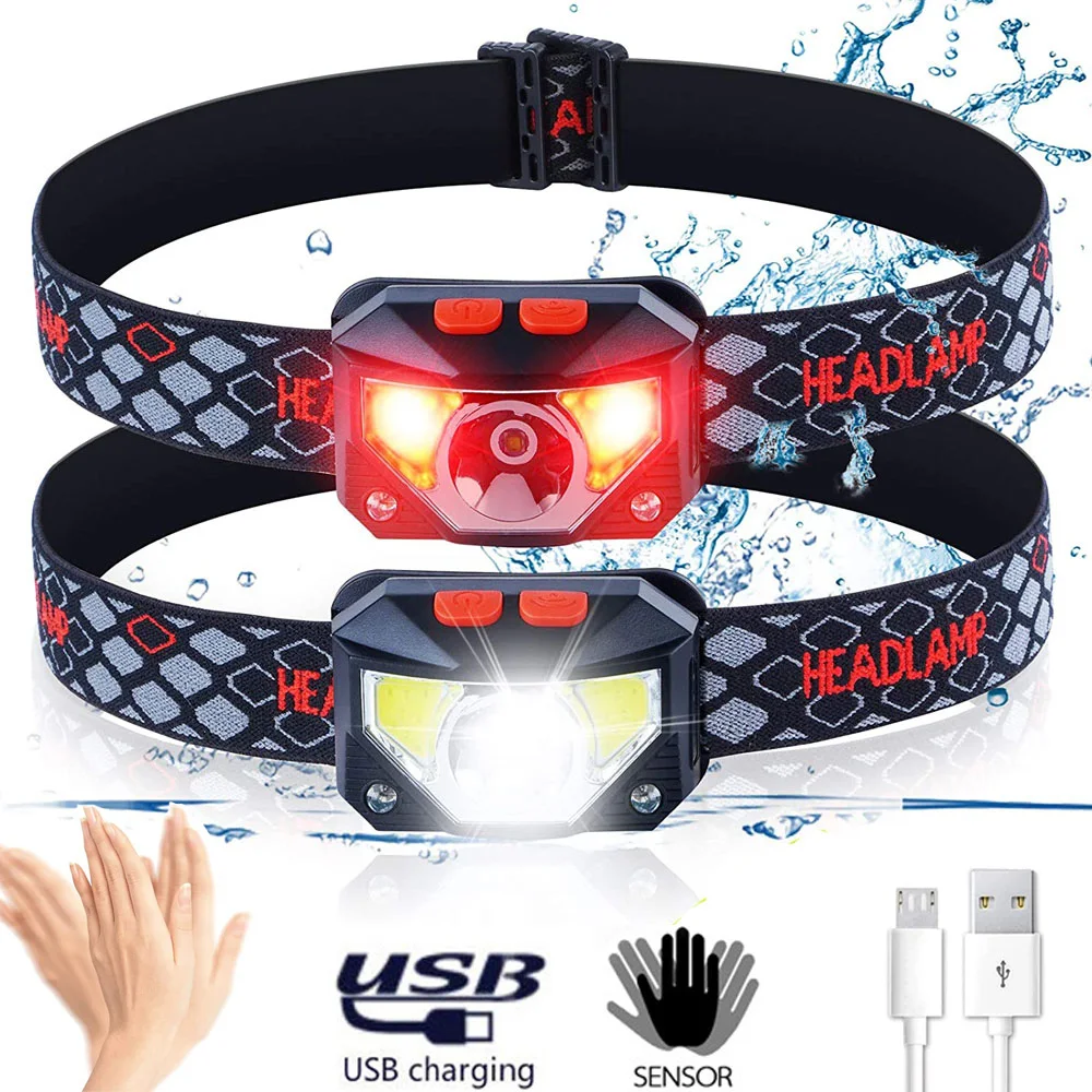 

8 Modes Motion Sensor XPE+COB LED Headlamp Flashlight USB Rechargeable Waterproof Camping Head Lamp Running Fishing Headlight
