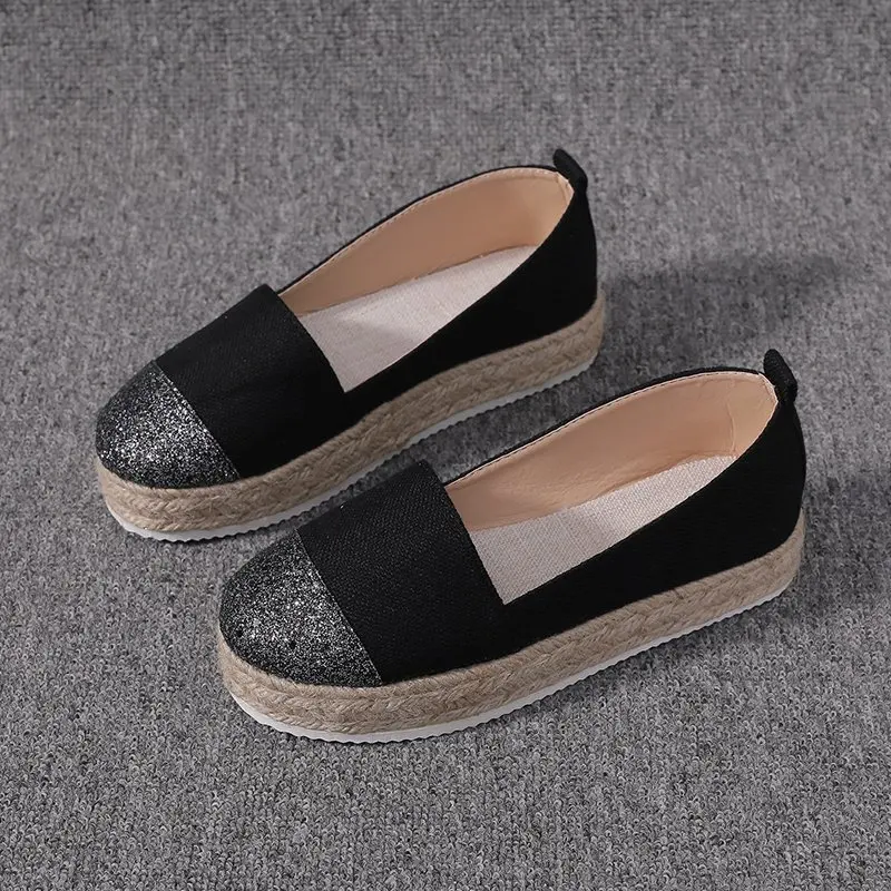 2024 New Autumn Women\'s Casual Flat Shoes Patchwork Moccasins Loafers Espadrilles White/Black Plus Size 34-43 WFS306