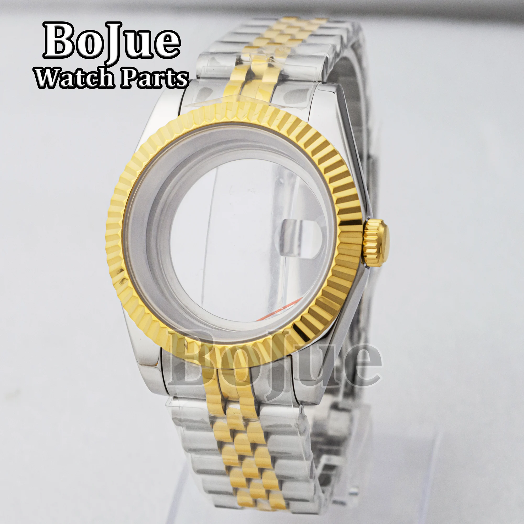 

36mm/39mm Two tone gold watch case oyster jubilee bracelet sapphire glass fit NH35 NH36 movement 28.5mm dial date just case