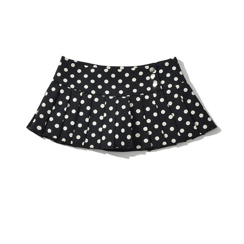 YENKYE Cool Girl Sexy Low Waist Polka Dot Mini Skirt For Women American Retro Pleated Summer Skirts Y2K Saia