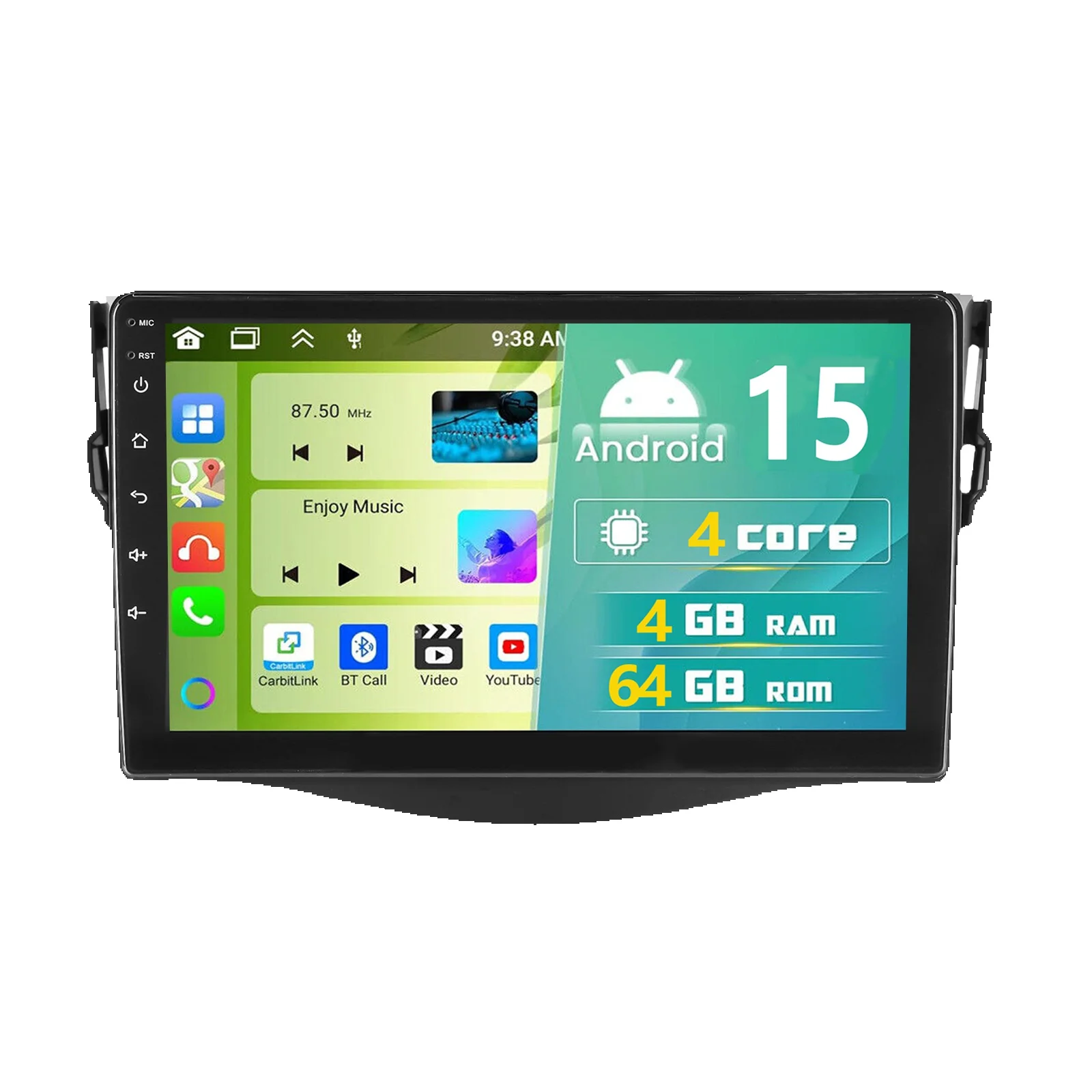 Autoradio ESSGOO Android 15 9 Inch 4+64G voor Toyota RAV4 2007-2012 Draadloze CarPlay Android Auto GPS Navigatie FM WiFi Bluetooth RDS Stuurwielbediening Mirror Link Touchscreen Hoofdeenheid - afbeelding 2