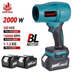 ONEVAN 200M/S Brushless Elettrico Turbo Ventilatore 2000W Cordless Jet Fan Foglia di Neve Polvere Aria Soffiare Strumento per Makita 18V Batteria