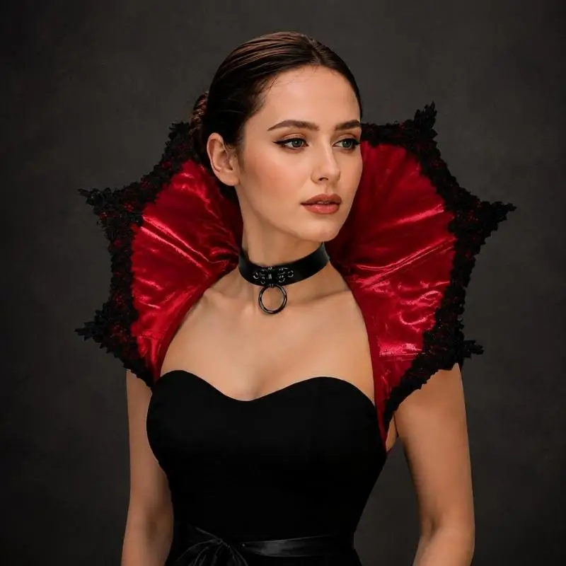 39bd-party-costume-collar-accessory-for-gothic-dress-styling-stand-collar-neckpiece-with-tie-back-wear-and-cotton-blend