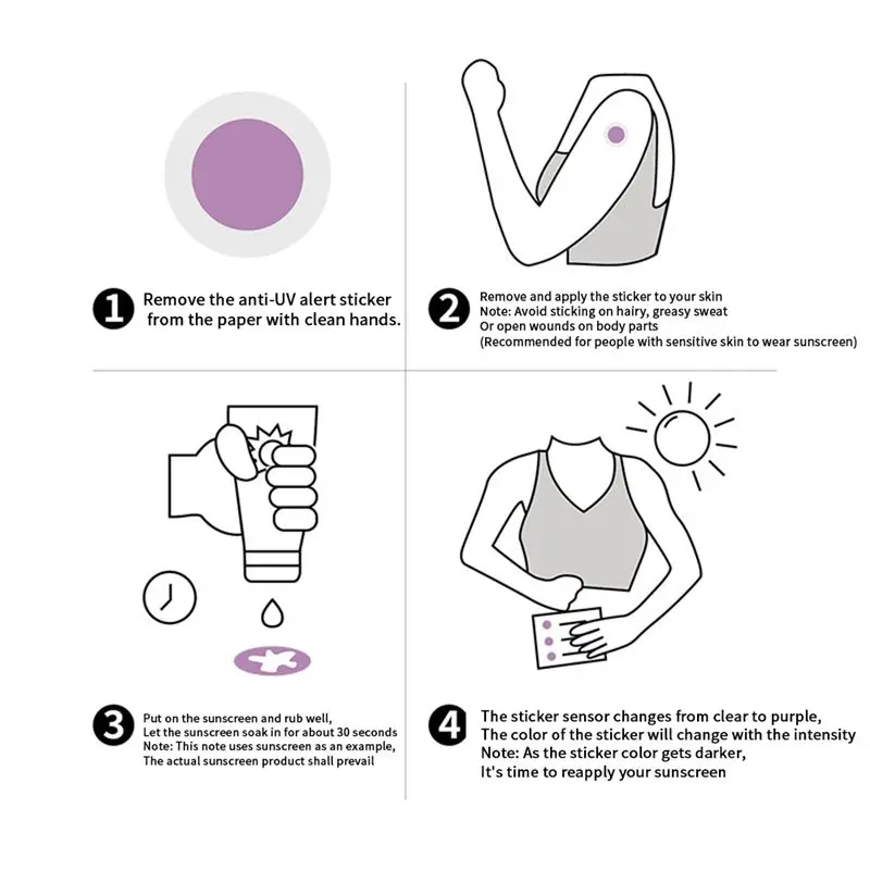 Learned- Uv Stickers Sun Patch for Sunscreen, 15mm Round Shaped Sunblock Patches Stickers for UV Protection Purple (300Pcs Pack)