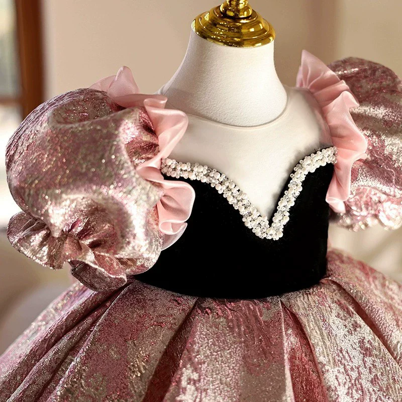 Prinses Bowtie Weelderige meisjesfeestjurken Elegante pluizige meisjesprinsesjurk Glanzende bloem luxe verjaardag trouwjurk meisje