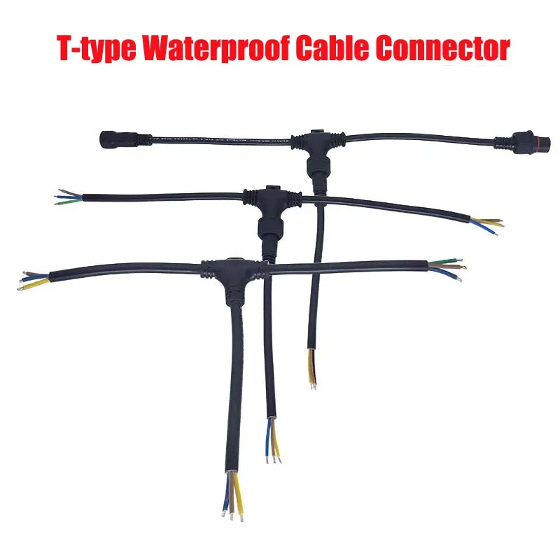 T-Type Waterproof Cable Splitter Connector Tee Outdoor Light String 2 3 4 pin 0.75 Square Wire Line LED Lighting Connect Cable