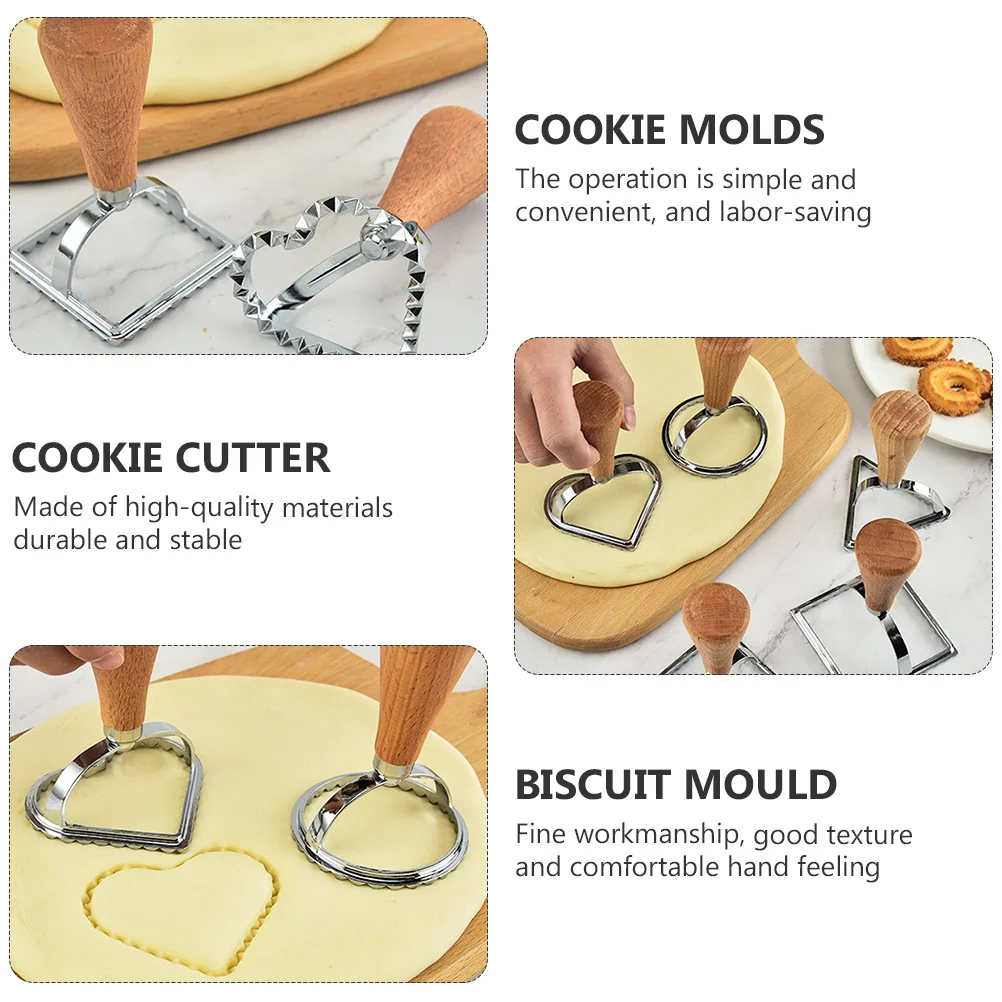 

3 Pcs Cookie Molds High quality Alloy Wood Cake cutting Device Biscuit Square Dumpling Skin Mold Baking Gadget Stable