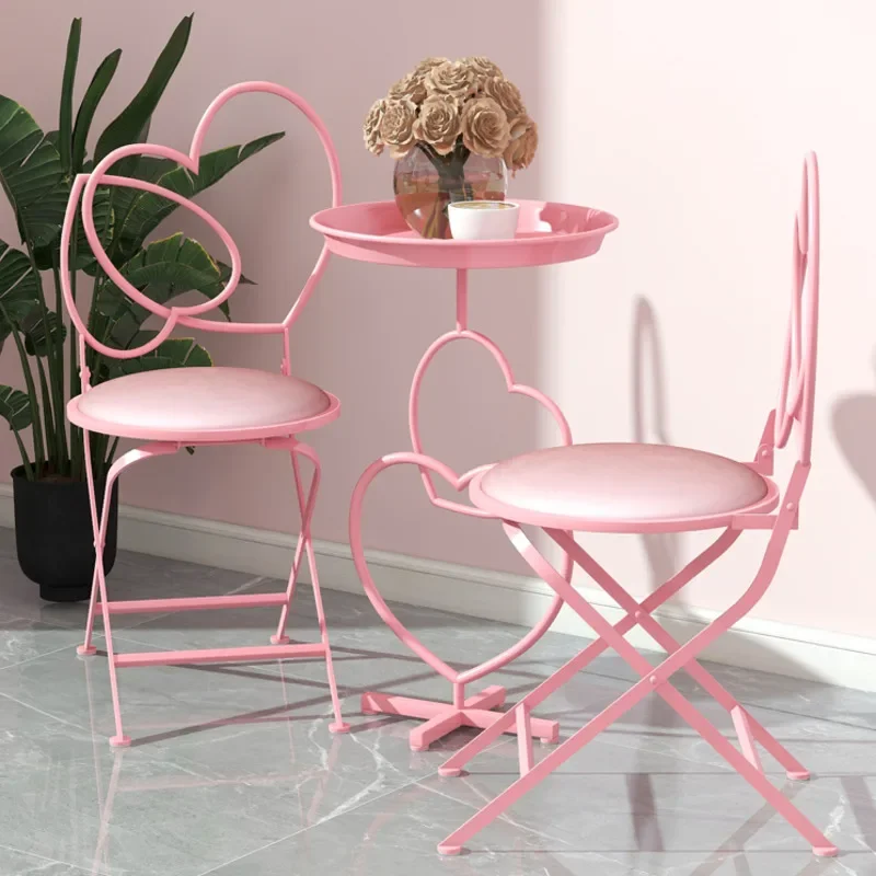 

Romantic Pink Web Celebrity Milk Tea Shop Coffee Table Beauty Nail Auxiliary Tables And Chairs Nordic Home Balcony Table