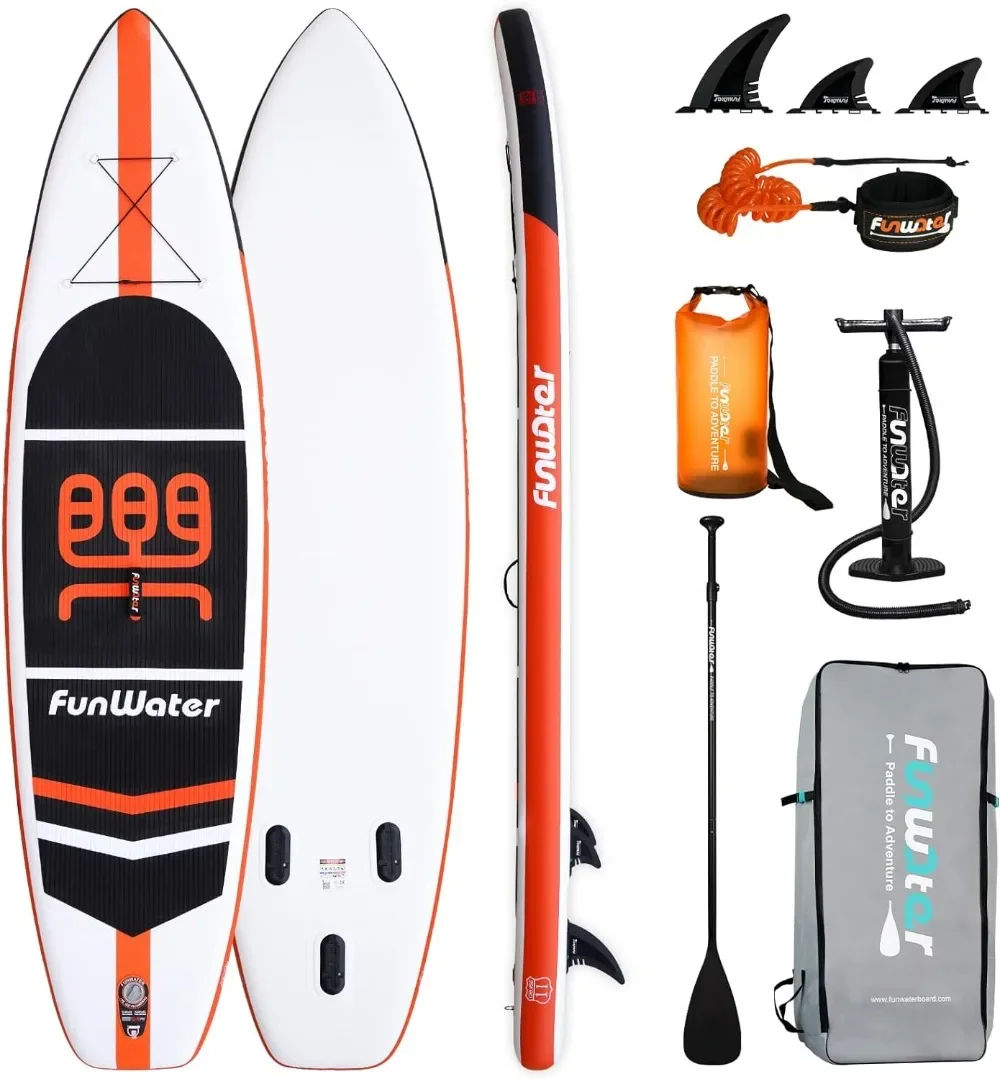 per Stand Up Paddle Board Paddleboard gonfiabile ultraleggero con accessori ISUP, tre pinne, pagaia regolabile, pompa, zaino