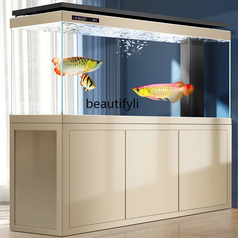 

X1Bottom cabinet fish tank large high-end lamp cover arowana tank custom ultra-white glass aquarium household living room