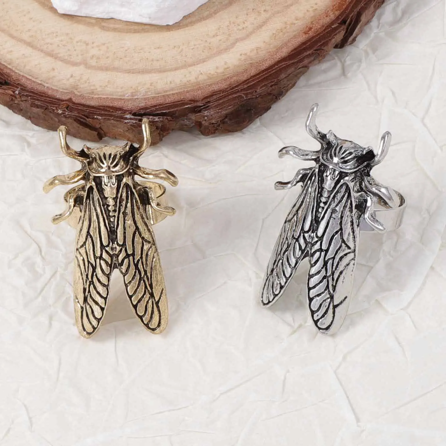 Retro Opening Insect Ring Metal Animal Ring Women's Trend Daily Cicada and Beetle Rings Jewelry Accessories view 3