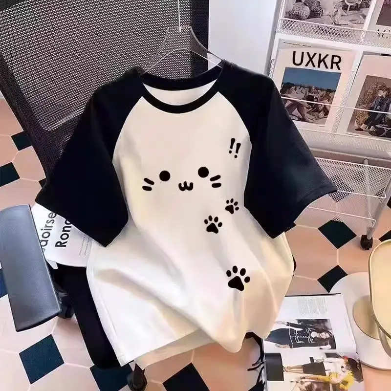 

Korean Style Plus Size Printed T Shirts Women Round Neck Loose Cute Slim Fit Short Sleeve Casual Tops
