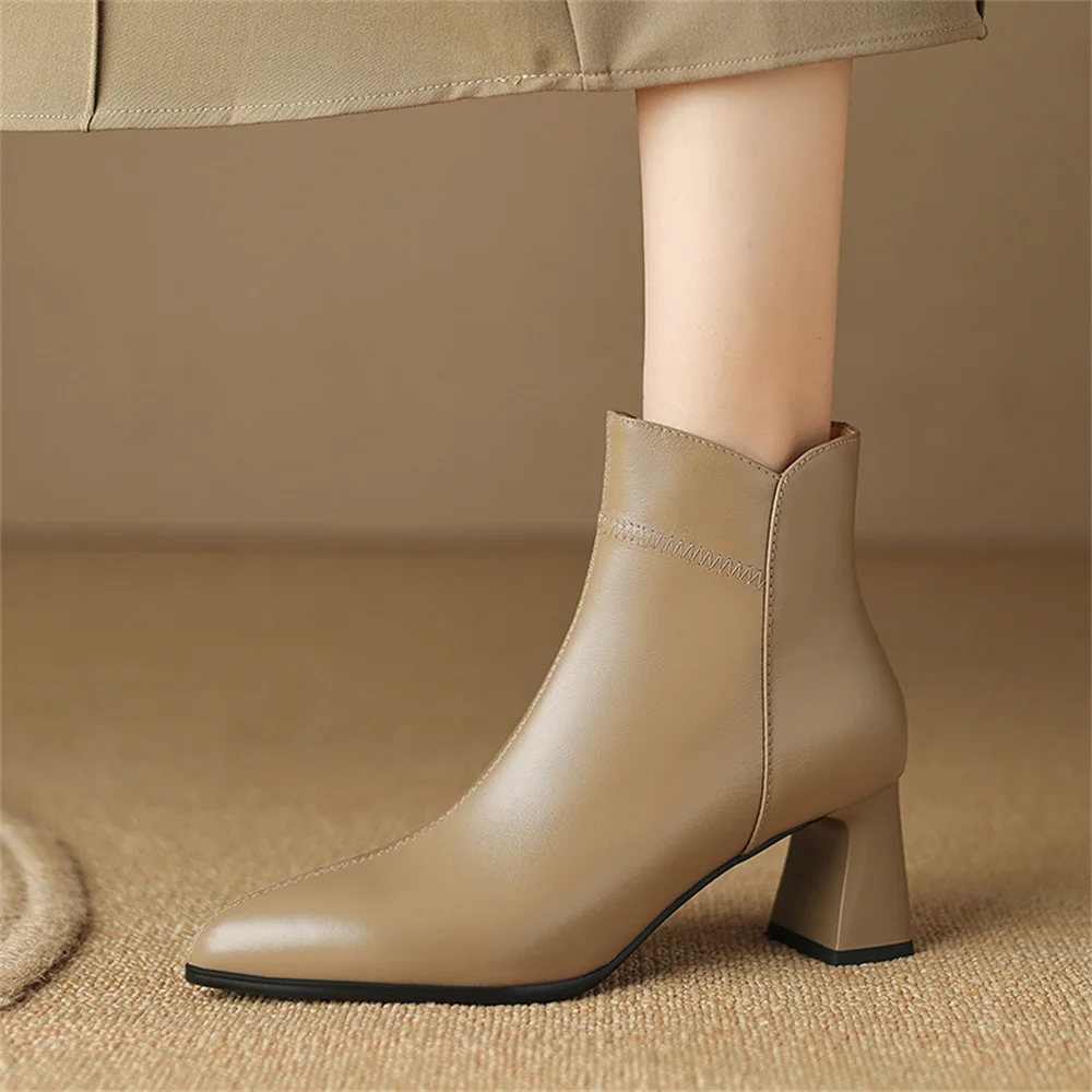 FEDONAS Genuine Leather High Heels for Autumn and Winter Women\'s Ankle Boots Pointed Toe High Heel Zipper Dresses Office Boots