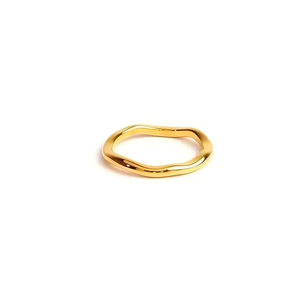 Women's Gold Color Chunky Ripple Band Stackable Ring Set