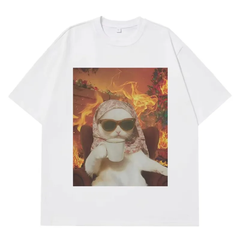 I Chill Cat Xmas Funny Cat Meme T-shirt Men Women Casual and Loose T-shirt Summer Cotton Hip-hop Aesthetic Fashion T-shirts Tops