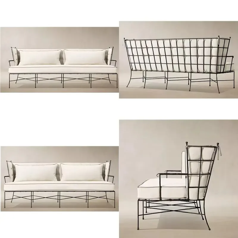 High-end hotel furniture, modern Mediterranean style luxury wrought iron garden seats, outdoor sofas