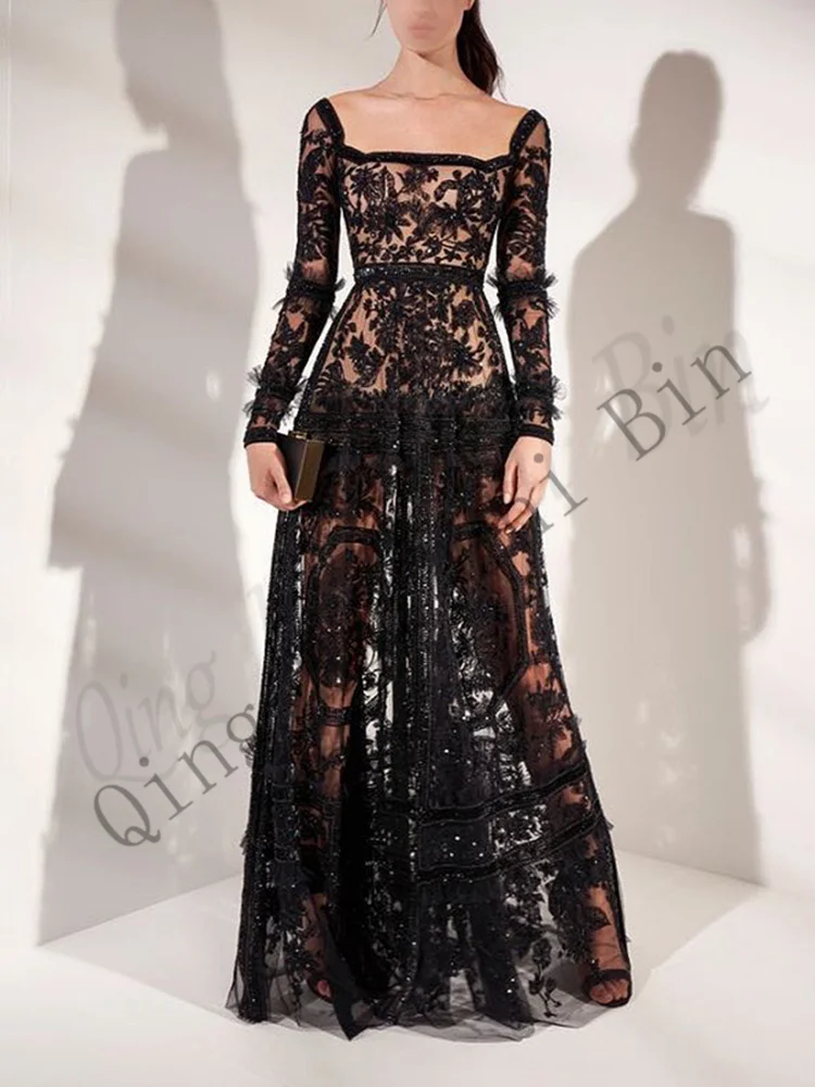 A3101 Black France Lace Girl Birthday Evening Dresses/Bridal Engagement Wedding Party Prom Gowns for Bride Beads