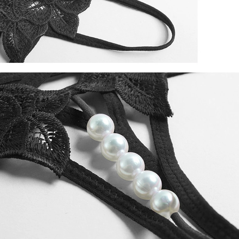 Sexy Massage Pearl Thong For Women Open Crotch Erotic G-strings Female Sex Hollow Out Tanga Floral Pinted Low-waist T-back 2024